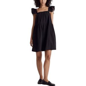 Madewell Black Flutter-Sleeve Square Neck Mini Dress S